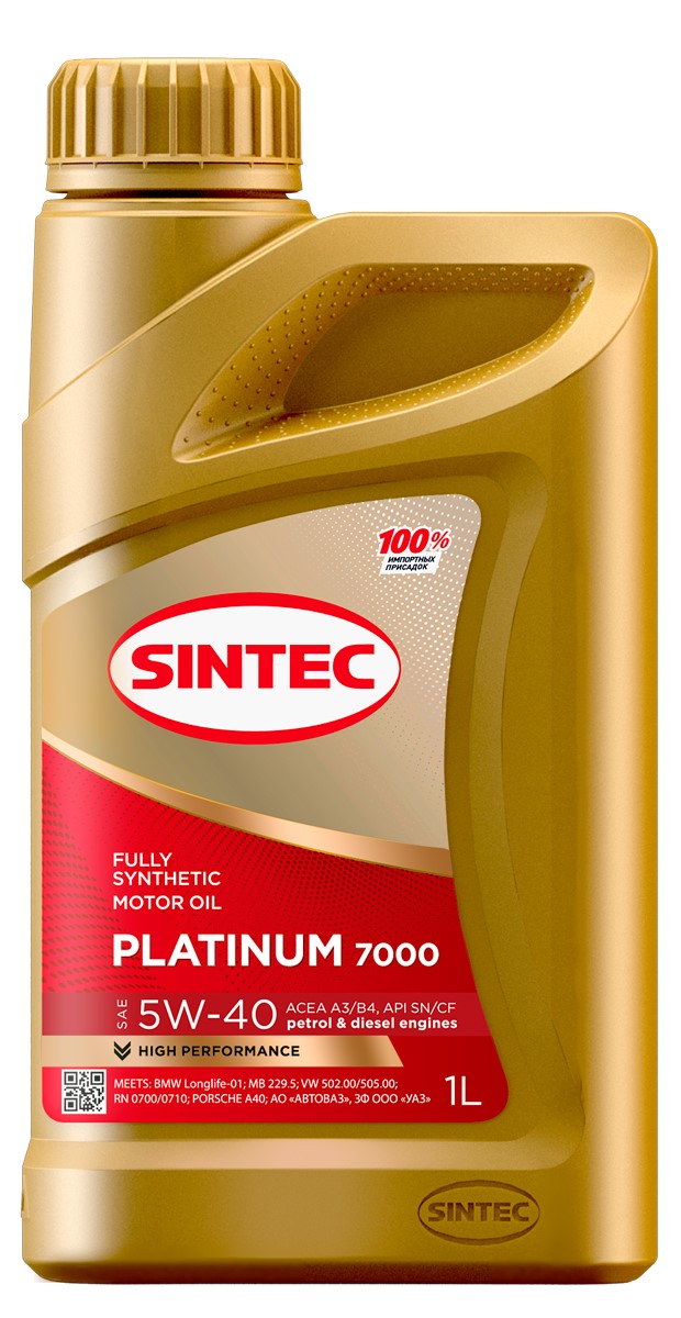 Масло моторное SINTEC PLATINUM 7000 SAE 5W-40 API SN ACEA A3/B4 1л.