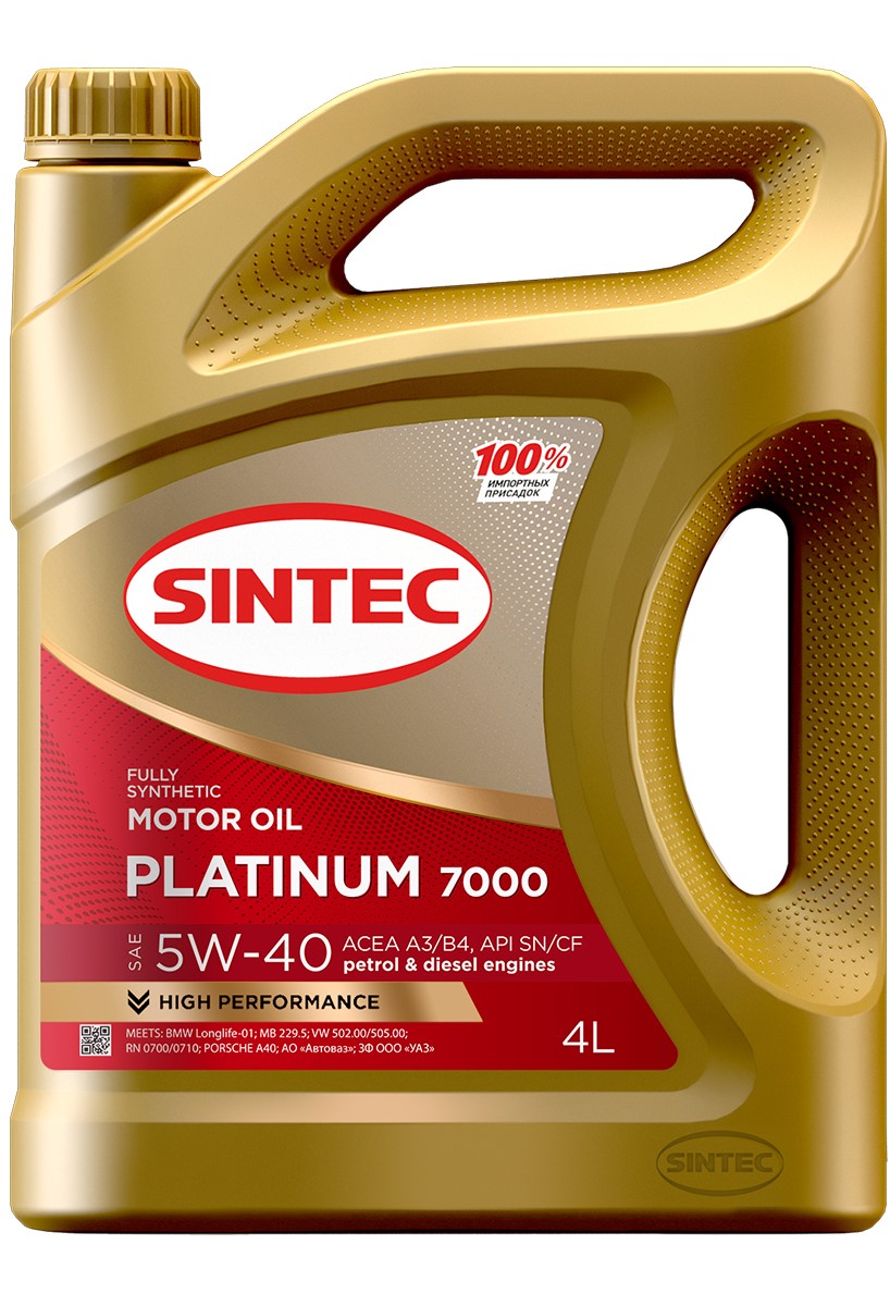 Масло моторное SINTEC PLATINUM 7000 SAE 5W-40 API SN ACEA A3/B4 4л.