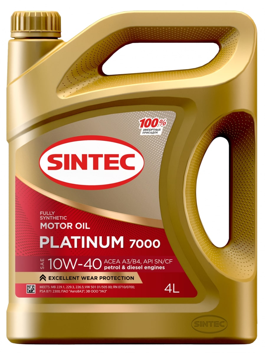 Масло моторное SINTEC PLATINUM 7000 SAE 10W-40 API SN ACEA A3/B4 4л.