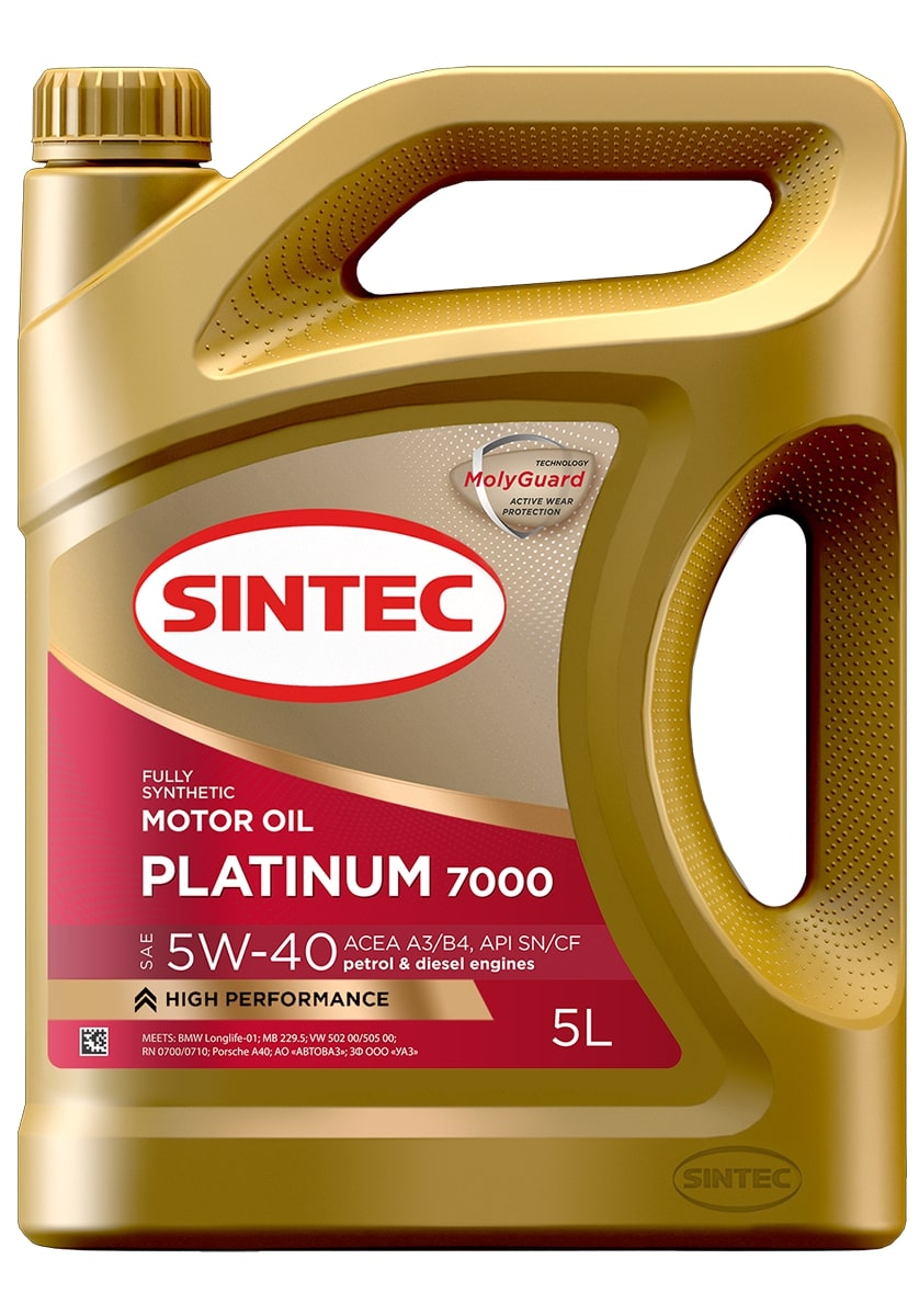 Масло моторное SINTEC PLATINUM 7000 SAE 5W-40 API SN ACEA A3/B4 5л.