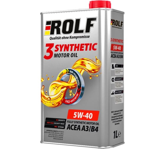 Масло моторное Rolf 3-synthetic SAE 5W-40, API SN/CF, ACEA A3/B4, 1л.